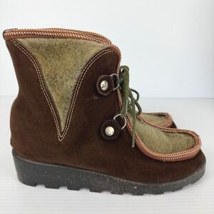 Vintage Made in Italy Brown Suede Faux Fur‎ Apres Ski Boots Womens 9 Lug Sole